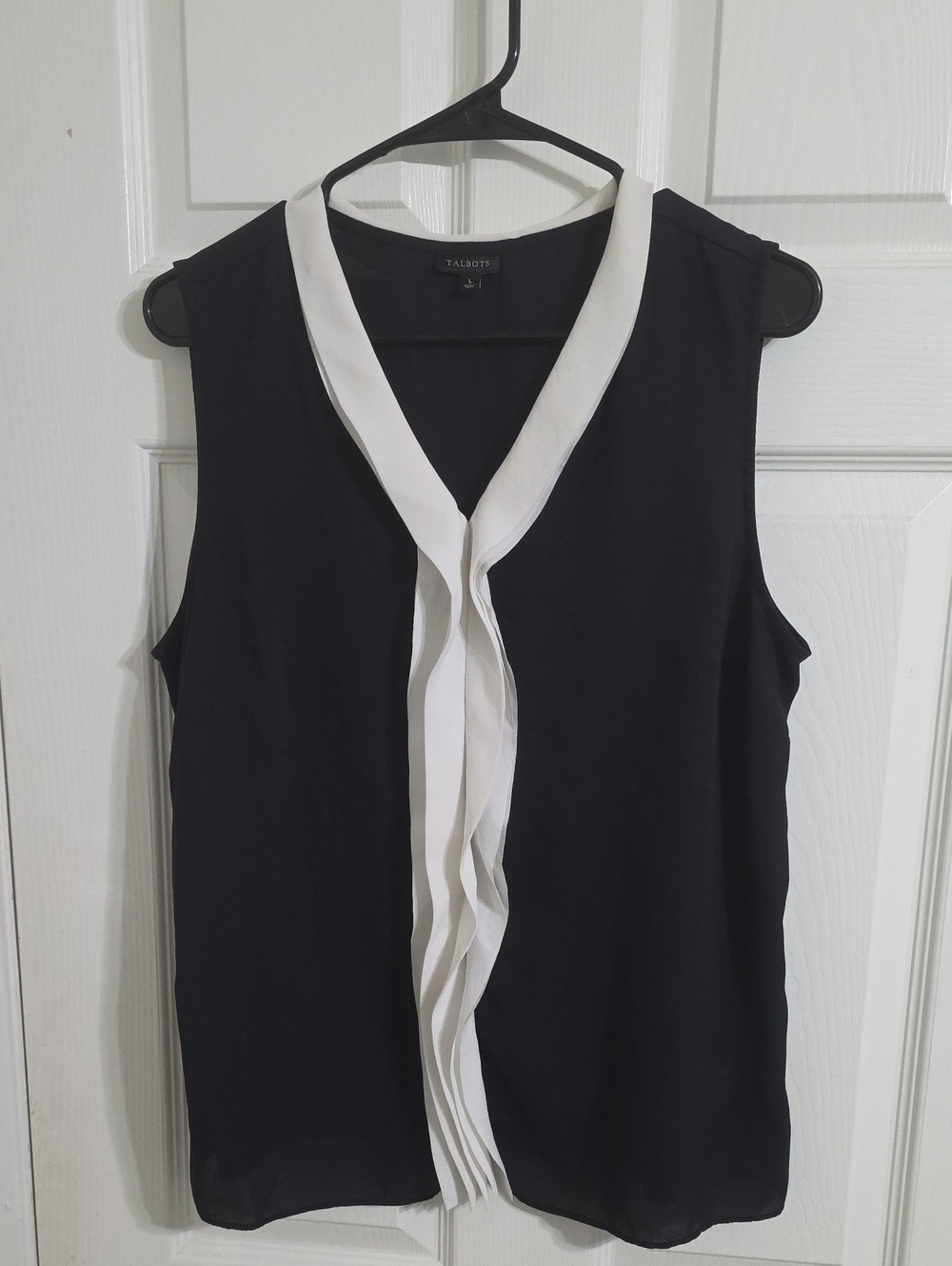 Talbots Black Sleeveless Camisole with White V-Neck Ruffle